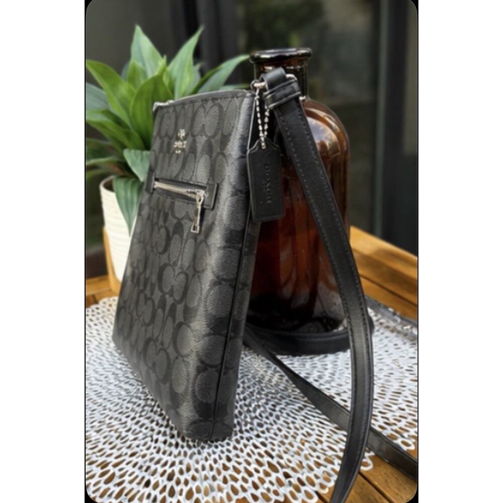 Coach C1954 Signature File Crossbody Bag Black Charcoal PVC Leather Purse - Picture 4 of 7